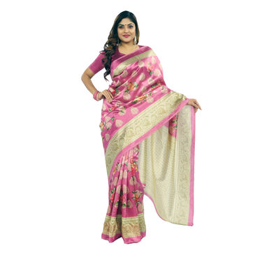 Banarasi Floral Print Silk Saree with Matching Blouse Piece - Buy 1 Get 1 (2AS5)