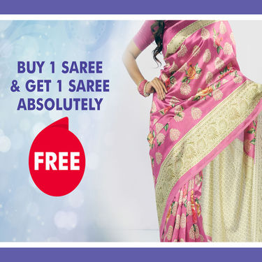 Banarasi Floral Print Silk Saree with Matching Blouse Piece - Buy 1 Get 1 (2AS5)