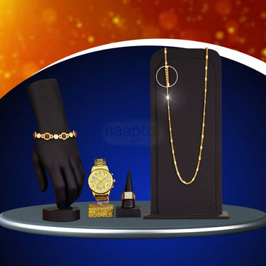 Golden Watch + Golden Chain + Rudraksha Bracelet + Ring (MGWCBR18)