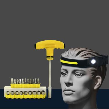 Rechargeable Headband Light + 21 Pcs Tool Kit (L23)