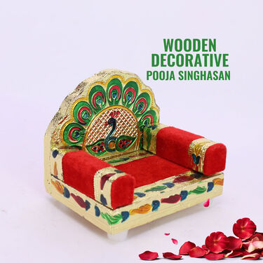Wooden Decorative Pooja Singhasan With Kundan Meenakari Work (WPS1)