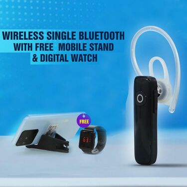 Wireless Single Bluetooth with Free Mobile Stand And Digital Watch