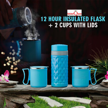 12 Hours Hot & Cold Insulated Flask + 2 Cups with Lids