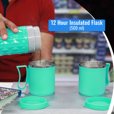 12 Hours Hot & Cold Insulated Flask + 2 Cups with Lids