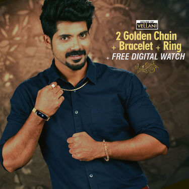 2 Golden Chain + Bracelet + Diamond Ring + Free Digital Watch (2GCBRW9)