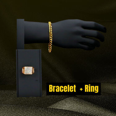 2 Golden Chain + Bracelet + Diamond Ring + Free Digital Watch (2GCBRW9)