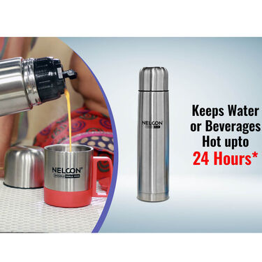 24 Hours Hot or Cold Insulated Flask (1.0 Ltr) + 2 Double Wall Cup with Lid