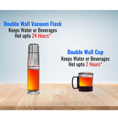 24 Hours Hot or Cold Insulated Flask (1.0 Ltr) + 2 Double Wall Cup with Lid