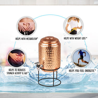 5 Ltr Copper Water Dispenser + 2 Glass & Stand with Free 300ml Copper Bottle
