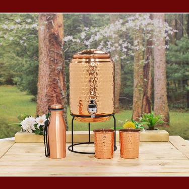 5 Ltr Copper Water Dispenser + 2 Glass & Stand with Free 300ml Copper Bottle