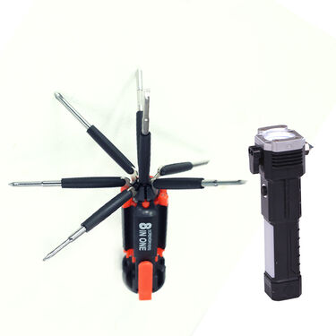 Rechargeable 6 in 1 Emergency Torch Light + 8 in 1 Screwdriver Set (L17)