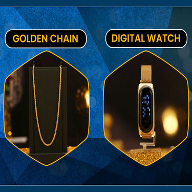 Golden Chain + Digital Watch