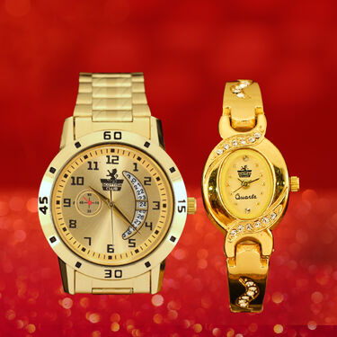 Men's Golden Watch with Free Designer Ladies Watch (MLGW2)