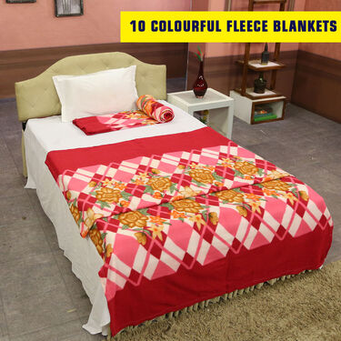 Pack of 10 Fleece Blankets with 3 Double Bedsheets Set (10FB3BS1)