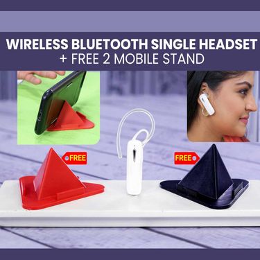 Wireless Bluetooth Single Headset + Free 2 Mobile Stands